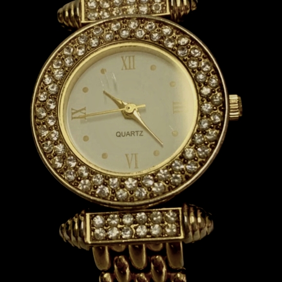 Ladies Gold Tone Quartz Watch with Crystal Accents - Picture 2 of 4
